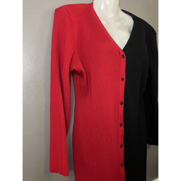 Almost Famous Sweater Dress Womens 3X Red Black Colorblock Button Front - Picture 4 of 13